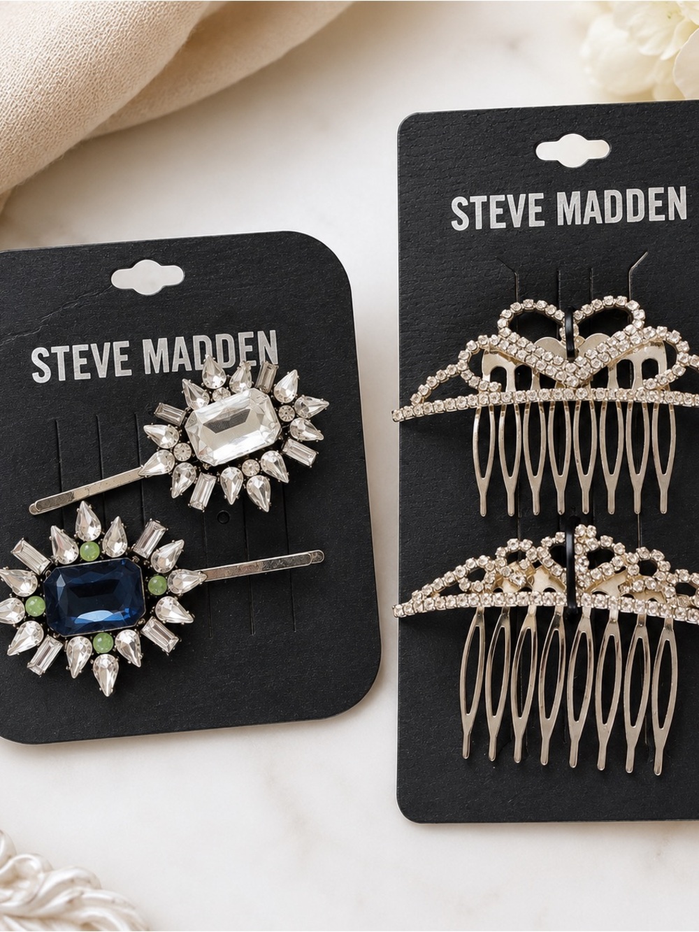 Steve Madden Silver-Tone Rhinestone Hair Comb & Jeweled Pins Set